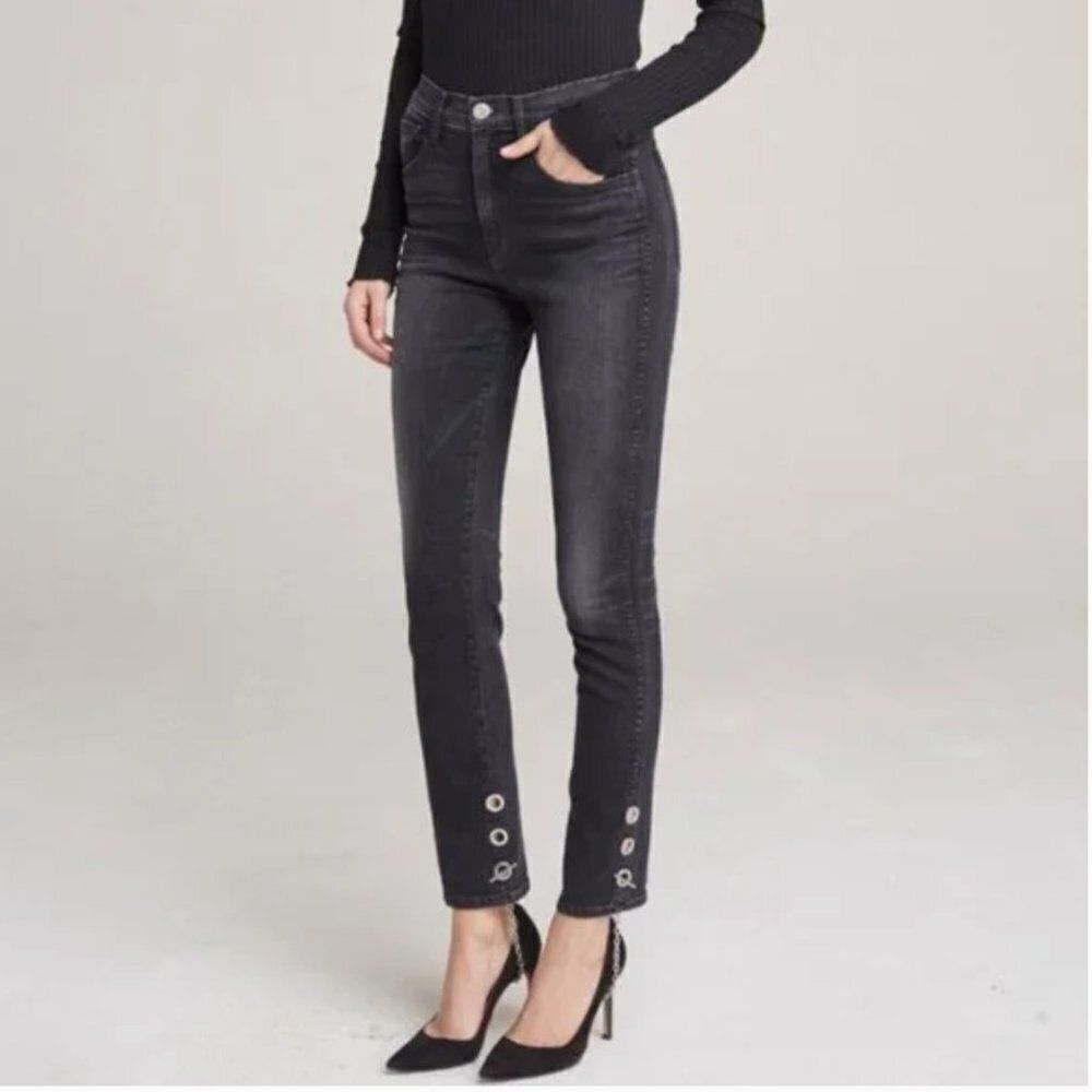 3x1 W4 High Rise Bijou Stirrup Slim Leg Ankle Jeans Faded Black Women's Size 30